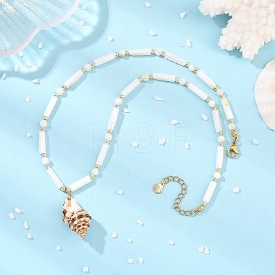 Natural Spiral Shell Pendant Natural Freshwater Shell Column and Round Shell Pearl Beaded Necklaces NJEW-JN06553-1