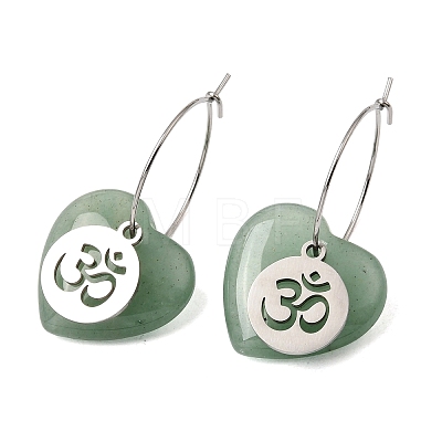 Natural Green Aventurine & 304 Stainless Steel Hoop Earrings for Women EJEW-G475-04P-04-1