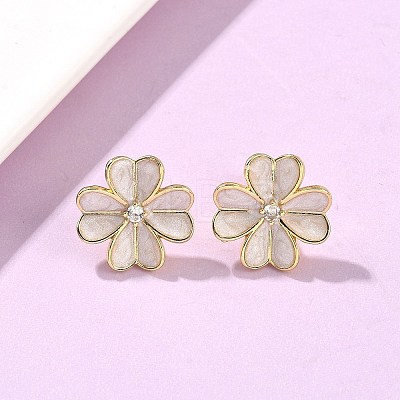 Flower Brass Enamel Stud Earrings EJEW-C177-01G-02-1