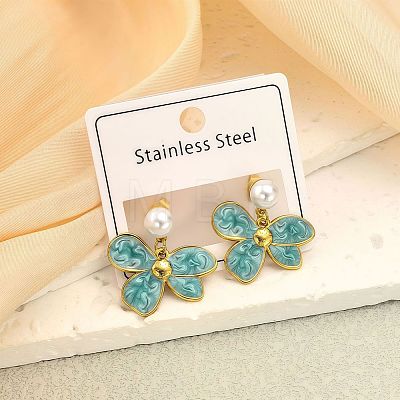 304 Stainless Steel Enamel Four Petal Flower Dangle Earrings WG22E93-03-1