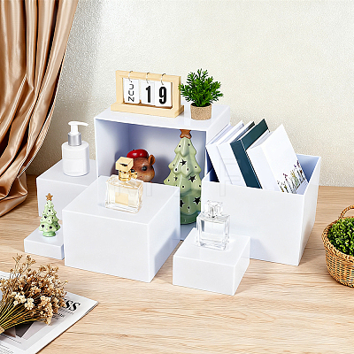 6Pcs 6 Sizes Plastic Buffet Food Cube Display Nesting Riser Stands ODIS-WH0086-220-1
