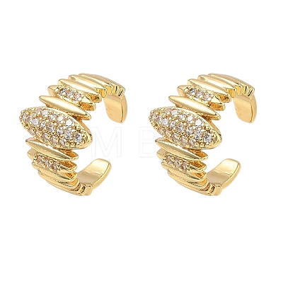 C-Shaped with Oval Brass Micro Pave Clear Cubic Zirconia Cuff Earrings EJEW-L316-01G-09-1