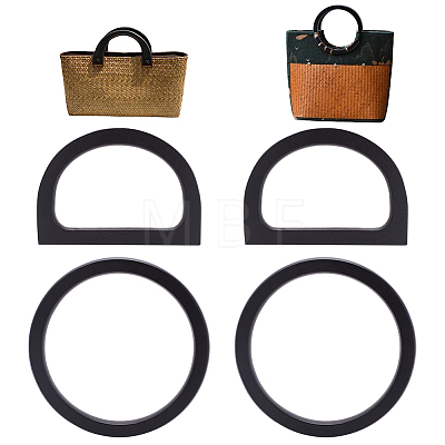 4Pcs 2 Style Wood D-Ring & Round Ring Bag Handles DIY-WR0002-58-1