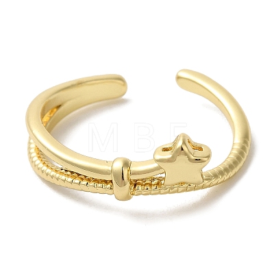 Star Rack Plating Brass Open Cuff Ring for Women RJEW-L123-105G-1