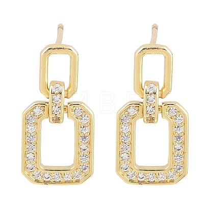 Brass Clear Cubic Zirconia Rectangle Dangle Stud Earrings EJEW-A156-01G-1