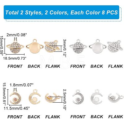 Unicraftale 32Pcs 4 Style Alloy Rhinestone Pendants FIND-UN0001-36-1