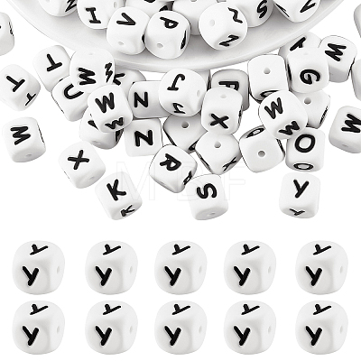 20Pcs White Cube Letter Silicone Beads SIL-YWC0003-06Y-1