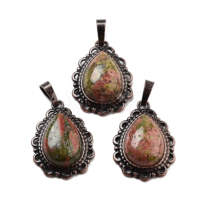 Natural Unakite Teardrop Pendants G-K363-01R-22-1