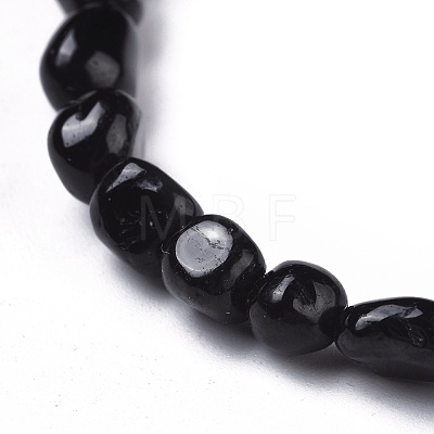Natural Black Tourmaline Bead Stretch Bracelets X-BJEW-K213-36-1