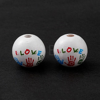 Printed Natural Wood European Beads LS-WOOD-C015-02-1