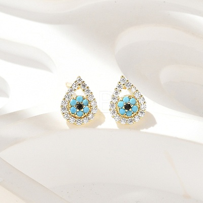 Brass Micro Pave Clear Cubic Zirconia Stud Earrings EJEW-A128-02G-1