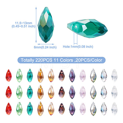 Craftdady 220Pcs 11 Colors Electroplate Glass Faceted Teardrop Beads Strands EGLA-CD0001-09-1