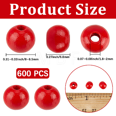Spray Painted Round Natural Schima Wood Beads WOOD-PA0001-81A-01-1
