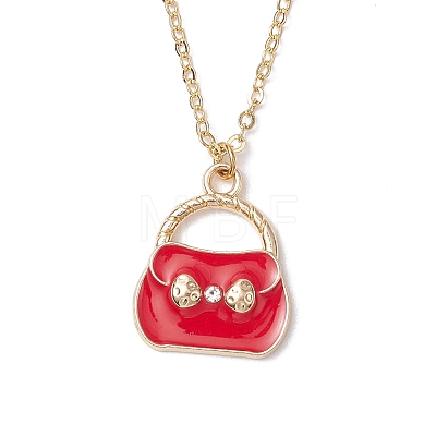Alloy Enamel Handbag Pendant Brass Cable Chain Necklaces for Women NJEW-JN05273-1