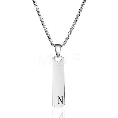 304 Stainless Steel Rectangle with Letter Pendant Box Chain Necklaces FS-WGD7C78-14-1