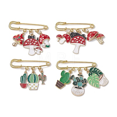 4Pcs 4 Styles Mushroom Cactus Enamel Charms Brooch JEWB-BR00153-1