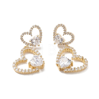 Heart Clear Cubic Zirconia Stud Earrings EJEW-M216-05G-1