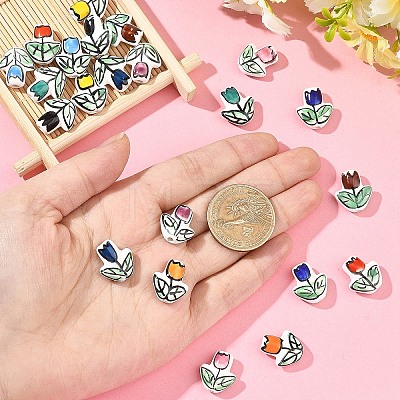 11Pcs 11 Colors Handmade Porcelain Bright Glazed Beads PORC-YW0001-86-1
