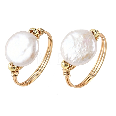 Natural Keshi Pearl Copper Wire Finger Rings RJEW-JR01076-1