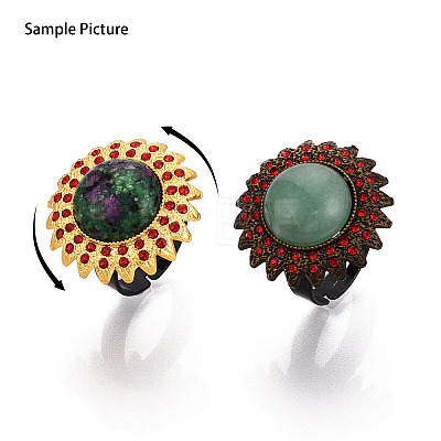 Adjustable Flower Alloy & Iron Rhinestone Bezel Cup Ring Base with Rotatable Tray MAK-T012-04AB-1