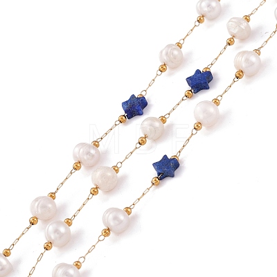 Natural Lapis Lazuli Star and Pearl Beaded Chains CHS-I018-01G-06-1