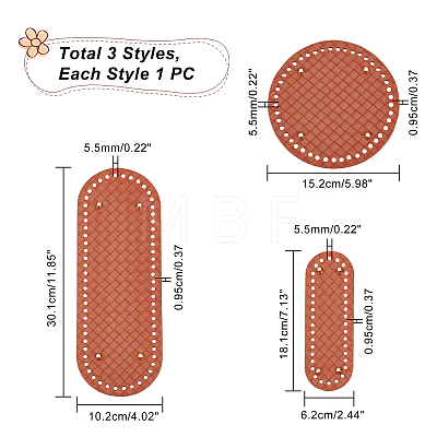   3Pcs 3 Style PU Leather Bag Bottom PURS-PH0001-10-1
