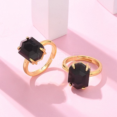 Hexagon Natural Obsidian Finger Rings RJEW-B113-02G-08-1