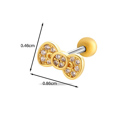 Brass Micro Pave Clear Cubic Zirconia Bowknot Cartilage Earrings WG7D5C2-08-1