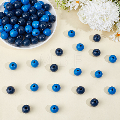 150Pcs 2 Colors Spray Painted Round Natural Schima Wood Beads WOOD-PA0001-70-1