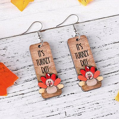 Turkey Pattern Wood Dangle Earrings FS-WGDB545-01-1