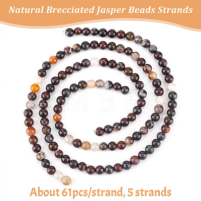 Olycraft 5 Strands Natural Brecciated Jasper Beads Strands G-OC0004-84-1