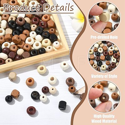 150Pcs 3 Styles Wood European Beads WOOD-CJ0002-73-1