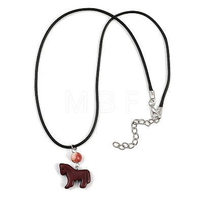 3Pcs 3 Styles Dyed Synthetic Turquoise Horse Pendant Black Waxed Cord Necklaces NJEW-JN05430-1