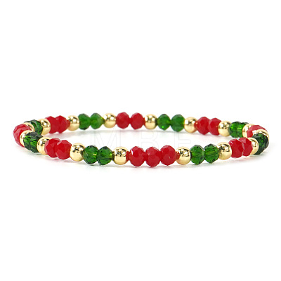 Christmas Glass & Brass Beads Stretch Bracelets for Women OZ4869-1-1
