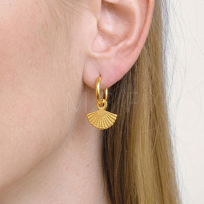 304 Stainless Steel Fan Shaped Huggie Hoop Earrings UO2750-1