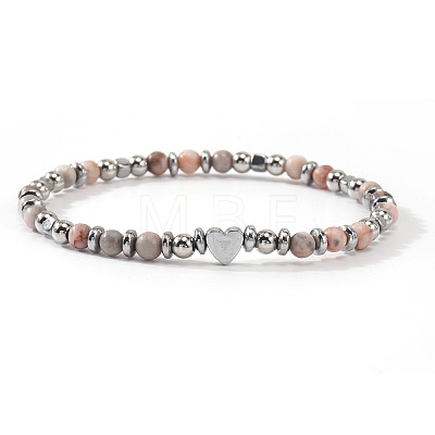 Natural Pink Zebra Jasper Round Beaded Stretch Bracelets LS-EV1340-5-1