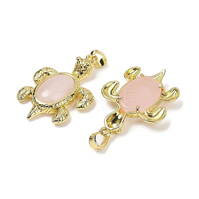 Natural Rose Quartz & Brass Pendants KK-F887-01G-15-1