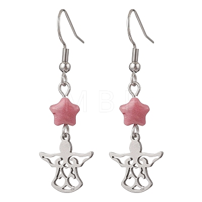 Angel with Star 304 Stainless Steel Dangle Earrings EJEW-JE06792-1