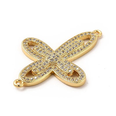 Eco-Friendly Rack Plating Brass Micro Pave Clear Cubic Zirconia Connector Charms KK-F847-04G-1