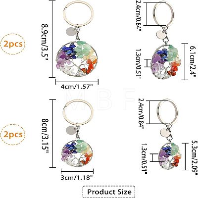 4Pcs 2 Style Natural Mixed Stone Keychains KEYC-FH0001-13-1