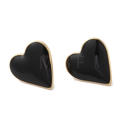 Heart 304 Stainless Steel Enamel Stud Earrings for Women EJEW-I303-21G-02-1