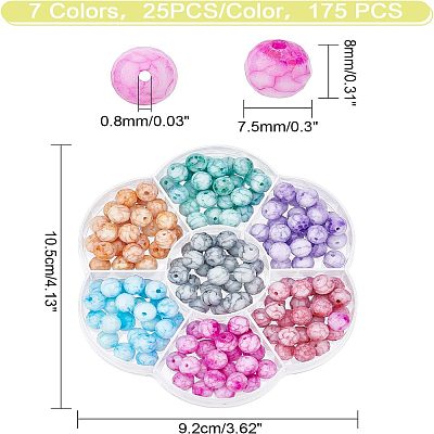 SUPERFINDINGS 175Pcs 7 Colors Opaque Baking Painted Crackle Glass Beads EGLA-FH0001-15-1