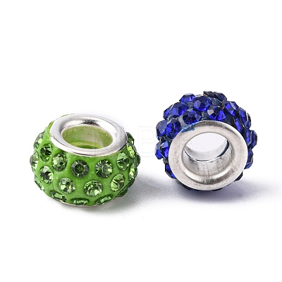 Polymer Clay Rhinestone European Large Hole Beads with Silver Color Plated Brass Cores FPDL-R002-M-1