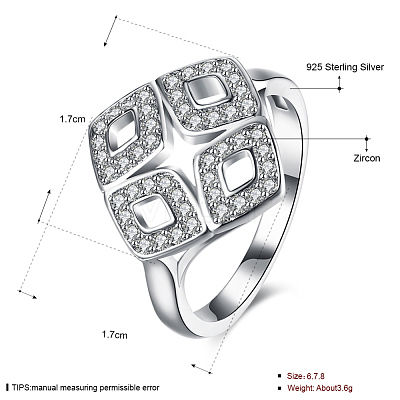 Trendy Rhombus 925 Sterling Silver Cubic Zirconia Finger Rings RJEW-BB16671-6-1