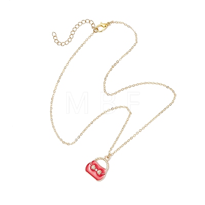 Alloy Enamel Handbag Pendant Brass Cable Chain Necklaces for Women NJEW-JN05273-1