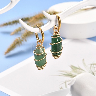 Copper Wire Wrapped Natural Green Aventurine Dangle Earrings for Women EJEW-JE04628-02-1