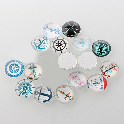 Helm &  Anchor Printed Glass Cabochons GGLA-A002-16mm-WW-1