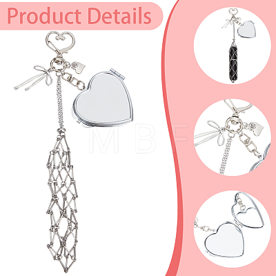 3Pcs 3 Styles 201 Stainless Steel String Bag & Iron with Glass Mirror & Alloy Bowknot Pendant Keychains HJEW-SC0003-27-1