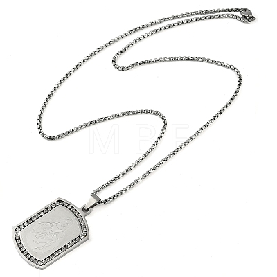 304 Stainless Steel Micro Pave Clear Cubic Zirconia Virgin Mary Rectangle Pendant Necklaces NJEW-D089-07P-1