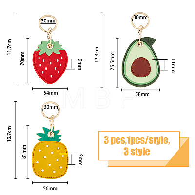 HOBBIESAY 3Pcs 3 Styles Fruit Style Cute PU Leather Protective Case Holder for Access Card Keychain KEYC-HY0001-11-1